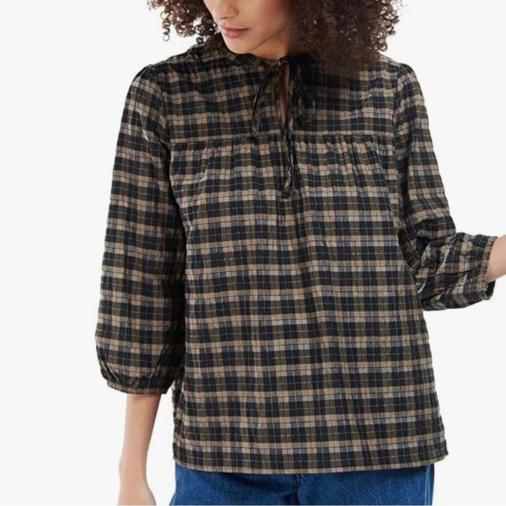 NWT Barbour Lorelei Brown and Cream Blouse